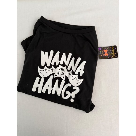 Wanna Hang Dog Shirt Halloween Pet Tee Size XL Black Bat Design Buttons and Bone - Picture 3 of 7